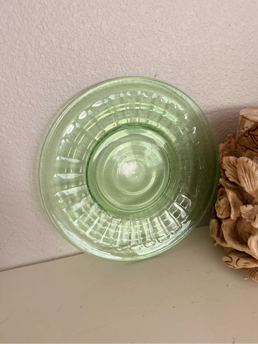 8" Salad Plate Block Optic Green by Anchor Hocking Depression Glass Uranium